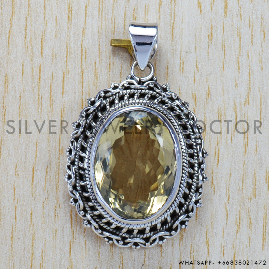 Wholesale Price 925 Sterling Silver Jewelry Citrine Gemstone Pendant SJWP-71