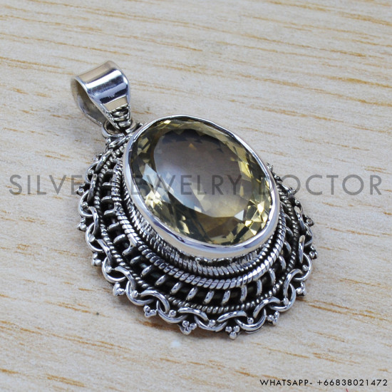 Wholesale Price 925 Sterling Silver Jewelry Citrine Gemstone Pendant SJWP-71