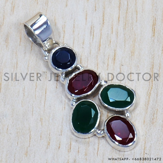 Multi Gemstone 925 Sterling Silver Pendant (SJWP-711)