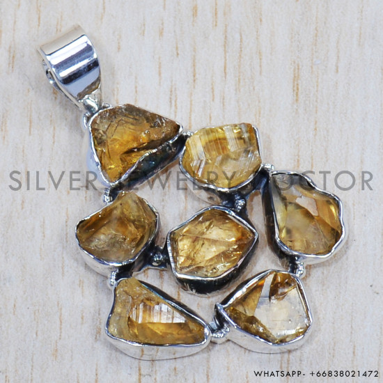 Rough Citrine 925 Sterling Silver Pendant (SJWP-717)