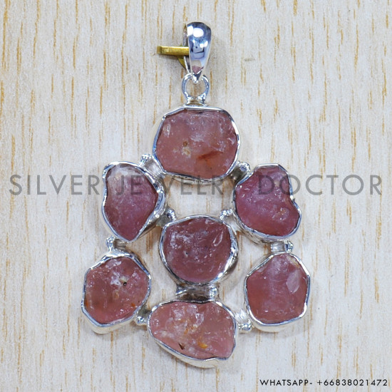 Rough Rose Quartz 925 Sterling Silver Pendant (SJWP-718) Rough Rose Quartz 925 Sterling Silver Pendant (SJWP-718)