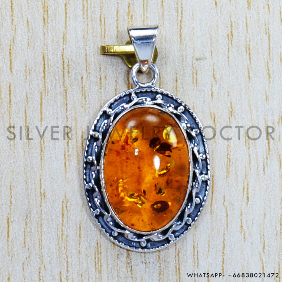 Amber 925 Sterling Silver Pendant (SJWP-755)