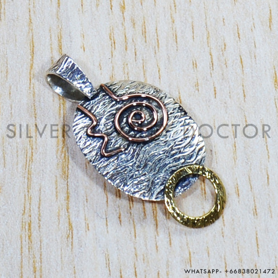 Silver And Brass 925 Sterling Silver Pendant (SJWP-763)