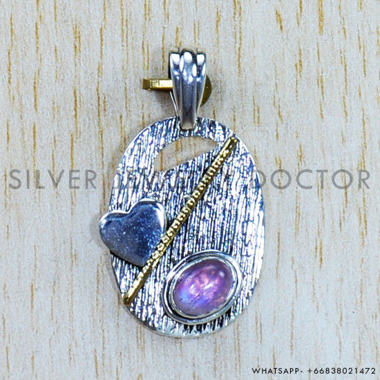 Pink Moonstone 925 Sterling Silver Pendant (SJWP-765)
