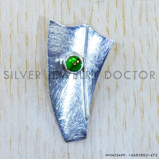 Green Copper Turquoise 925 Sterling Silver Pendant (SJWP-769)
