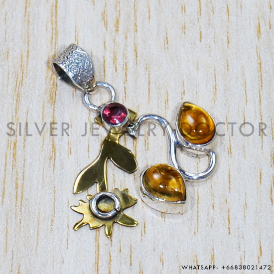 Multi Gemstones 925 Sterling Silver Pendant (SJWP-804)