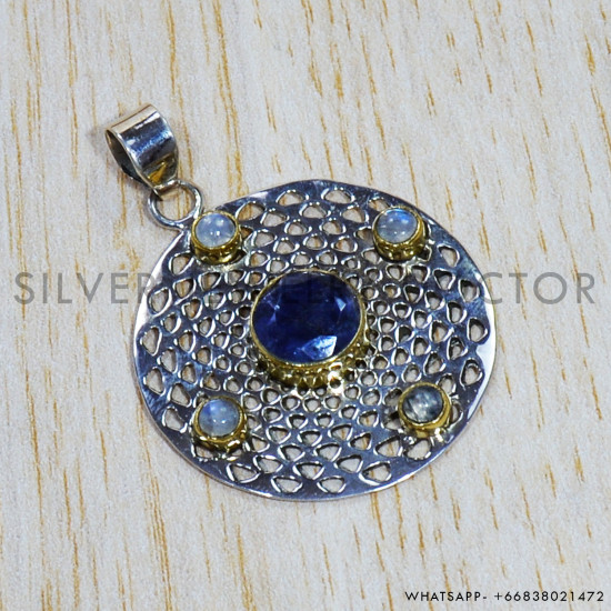 Multi Gemstones 925 Sterling Silver Pendant (SJWP-807)