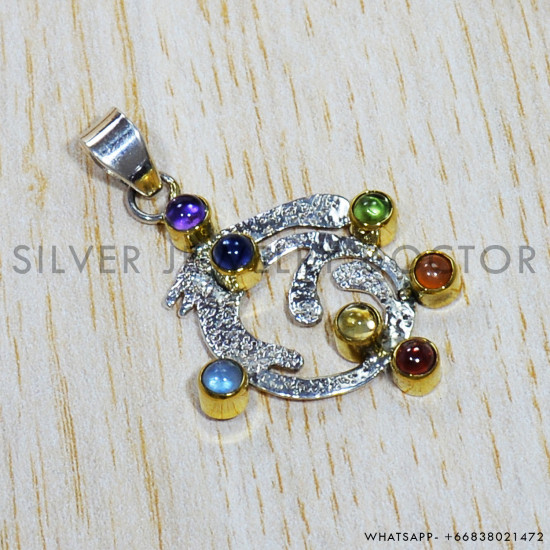 Multi Gemstones 925 Sterling Silver Pendant (SJWP-808)