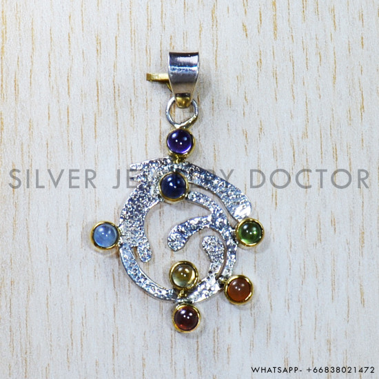 Multi Gemstones 925 Sterling Silver Pendant (SJWP-808)