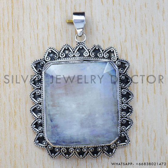 Rainbow Moonstone 925 Sterling Silver Pendant (SJWP-81)
