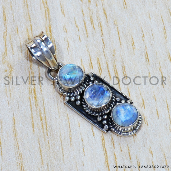 Rainbow Moonstone 925 Sterling Silver Pendant (SJWP-810)
