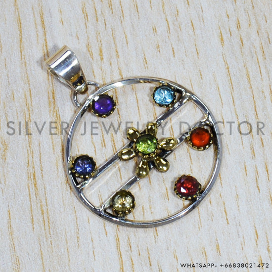 Multi Gemstones 925 Sterling Silver Pendant (SJWP-815)