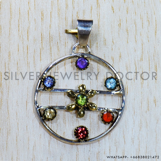 Multi Gemstones 925 Sterling Silver Pendant (SJWP-815)