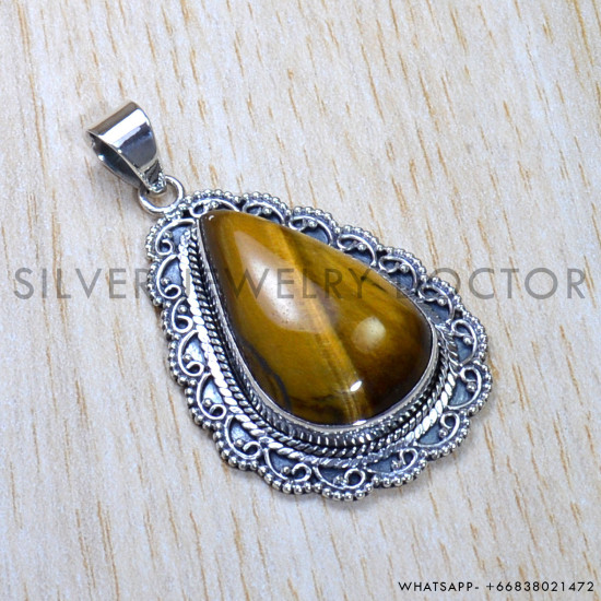 Tiger Eye 925 Sterling Silver Pendant (SJWP-837) Tiger Eye 925 Sterling Silver Pendant (SJWP-837)