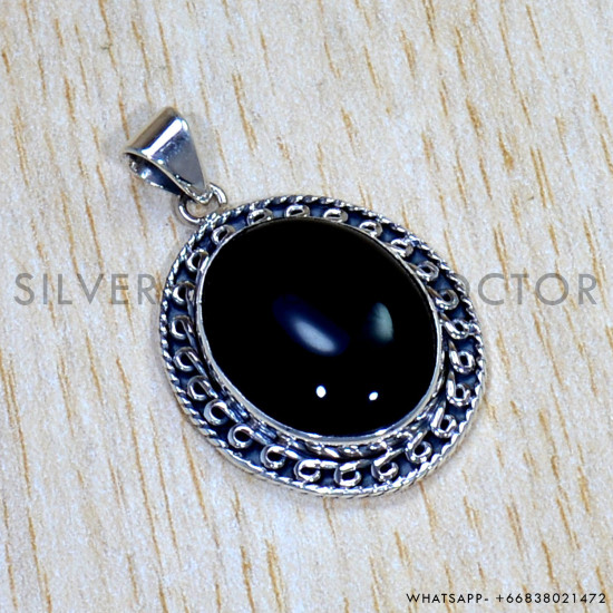 Black Onyx 925 Sterling Silver Pendant (SJWP-839)