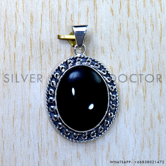 Black Onyx 925 Sterling Silver Pendant (SJWP-839)