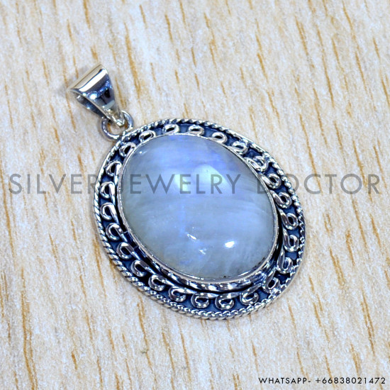Rainbow Moonstone 925 Sterling Silver Pendant (SJWP-840)