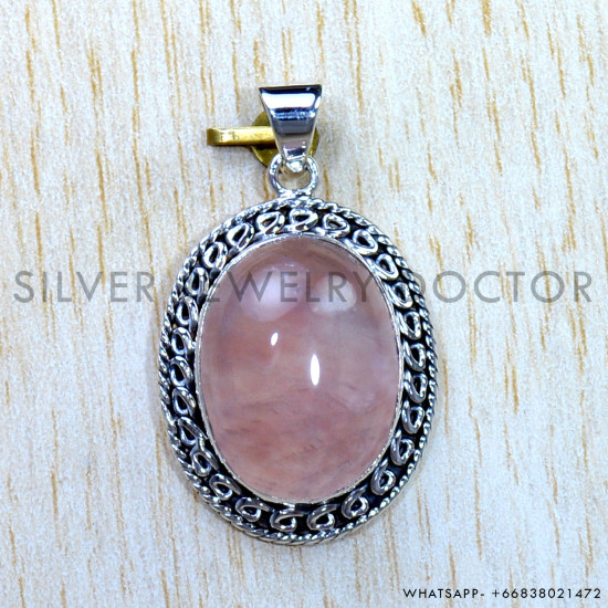 Rose Quartz 925 Sterling Silver Pendant (SJWP-846) Rose Quartz 925 Sterling Silver Pendant (SJWP-846)