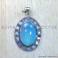 Blue Chacedony 925 Sterling Silver Pendant (SJWP-854) Blue Chacedony 925 Sterling Silver Pendant (SJWP-854)