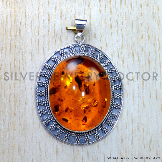 Amber 925 Sterling Silver Pendant (SJWP-855) Amber 925 Sterling Silver Pendant (SJWP-855)