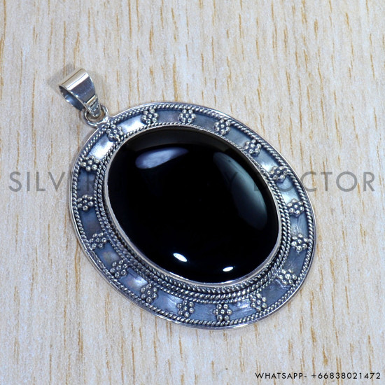 Black Onyx 925 Sterling Silver Pendant (SJWP-859)