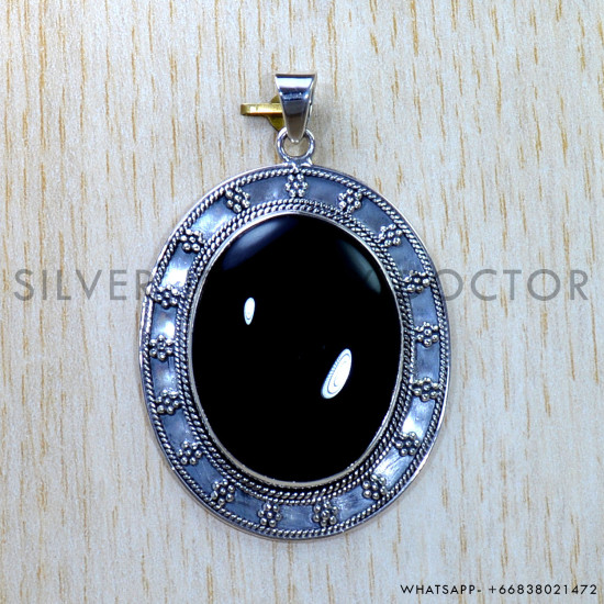 Black Onyx 925 Sterling Silver Pendant (SJWP-859)