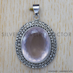 Rose Quartz 925 Sterling Silver Pendant (SJWP-86) Rose Quartz 925 Sterling Silver Pendant (SJWP-86)
