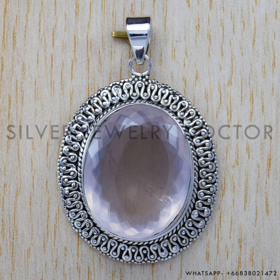 Rose Quartz 925 Sterling Silver Pendant (SJWP-86) Rose Quartz 925 Sterling Silver Pendant (SJWP-86)