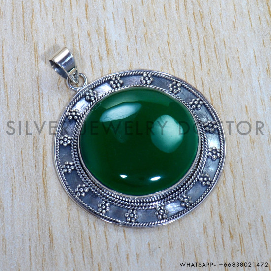 Green Onyx 925 Sterling Silver Pendant (SJWP-863) Green Onyx 925 Sterling Silver Pendant (SJWP-863)