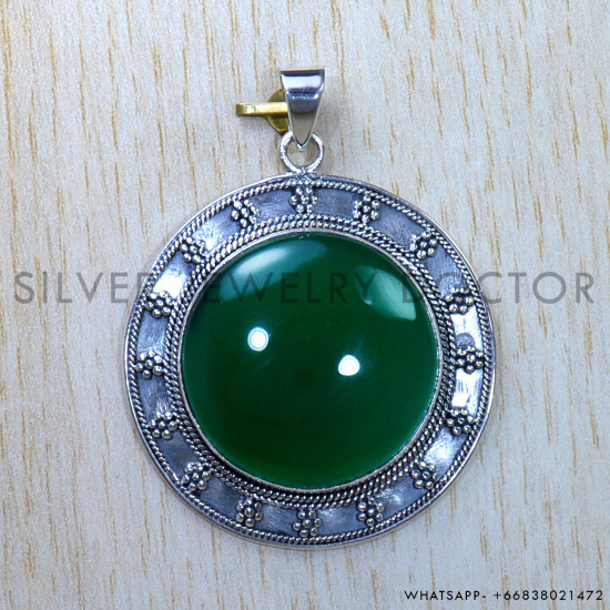 Green Onyx 925 Sterling Silver Pendant (SJWP-863) Green Onyx 925 Sterling Silver Pendant (SJWP-863)