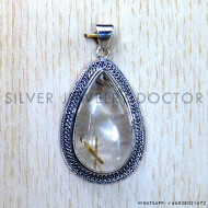 925 Real Sterling Silver Beautiful Jewelry Golden Rutile Gemstone Pendant SJWP-876