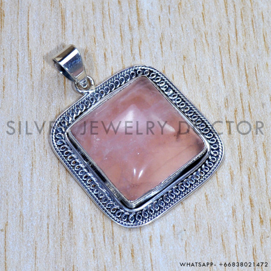 Rose Quartz 925 Sterling Silver Pendant (SJWP-880)