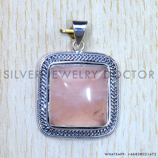 Rose Quartz 925 Sterling Silver Pendant (SJWP-880)