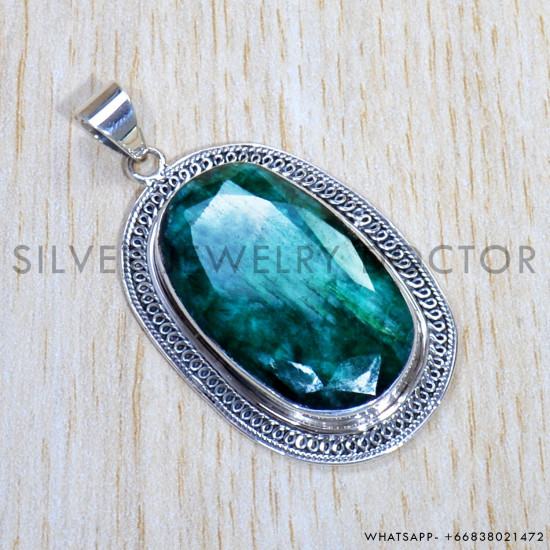 Emerald 925 Sterling Silver Pendant (SJWP-883) Emerald 925 Sterling Silver Pendant (SJWP-883)