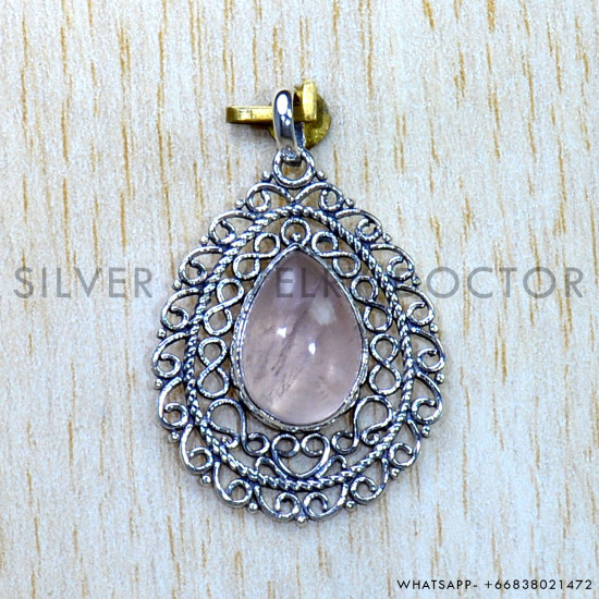 Rose Quartz 925 Sterling Silver Pendant (SJWP-889) Rose Quartz 925 Sterling Silver Pendant (SJWP-889)