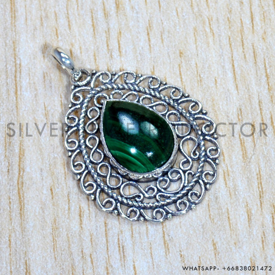 Malachite 925 Sterling Silver Pendant (SJWP-894) Malachite 925 Sterling Silver Pendant (SJWP-894)