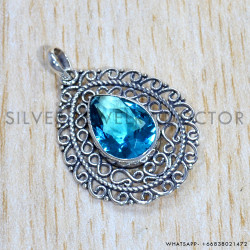Blue Topaz 925 Sterling Silver Pendant (SJWP-898)