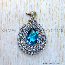 Blue Topaz 925 Sterling Silver Pendant (SJWP-898)