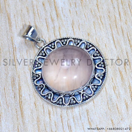 Rose Quartz 925 Sterling Silver Pendant (SJWP-904) Rose Quartz 925 Sterling Silver Pendant (SJWP-904)
