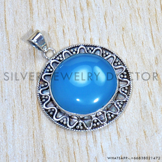 Blue Chacedony 925 Sterling Silver Pendant (SJWP-905) Blue Chacedony 925 Sterling Silver Pendant (SJWP-905)