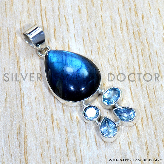 Multi Gemstones 925 Sterling Silver Pendant (SJWP-917) Multi Gemstones 925 Sterling Silver Pendant (SJWP-917)