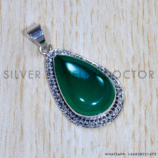 Green Onyx 925 Sterling Silver Pendant (SJWP-935) Green Onyx 925 Sterling Silver Pendant (SJWP-935)