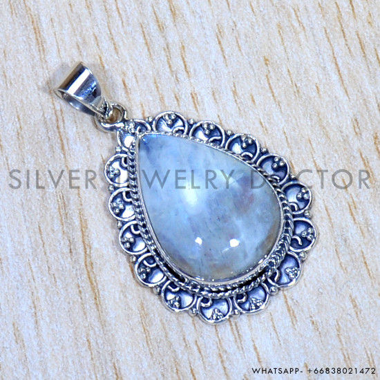 Rainbow Moonstone 925 Sterling Silver Pendant (SJWP-936)