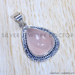 Rose Quartz 925 Sterling Silver Pendant (SJWP-940)