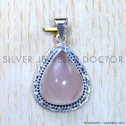 Rose Quartz 925 Sterling Silver Pendant (SJWP-940)