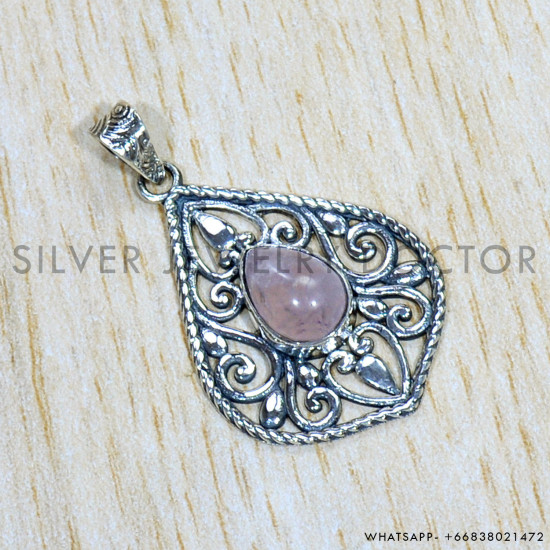 Rose Quartz 925 Sterling Silver Pendant (SJWP-954) Rose Quartz 925 Sterling Silver Pendant (SJWP-954)