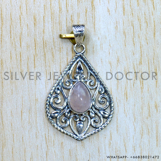 Rose Quartz 925 Sterling Silver Pendant (SJWP-954) Rose Quartz 925 Sterling Silver Pendant (SJWP-954)