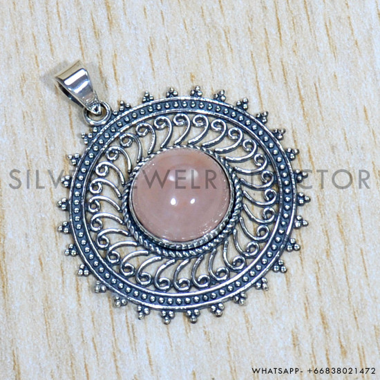 Rose Quartz 925 Sterling Silver Pendant (SJWP-960) Rose Quartz 925 Sterling Silver Pendant (SJWP-960)