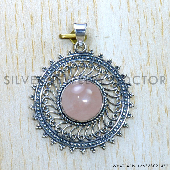 Rose Quartz 925 Sterling Silver Pendant (SJWP-960) Rose Quartz 925 Sterling Silver Pendant (SJWP-960)