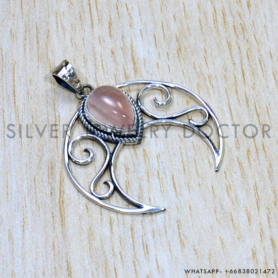 Rose Quartz 925 Sterling Silver Pendant (SJWP-964) Rose Quartz 925 Sterling Silver Pendant (SJWP-964)